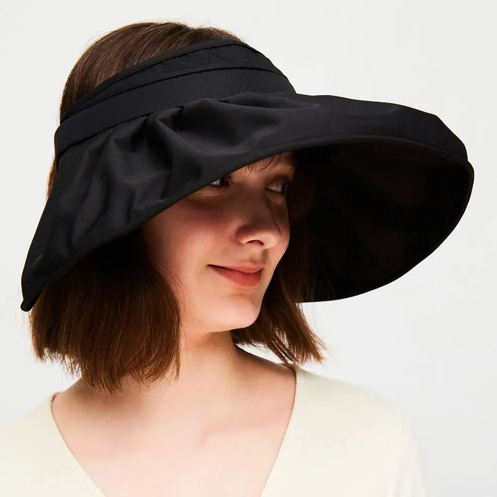 Sun Visor Hat for Women Wide Brim Foldable UPF 50  UV Protection Beach Cap Roll Up Packable Ponytail Shell Hats SLH3M433