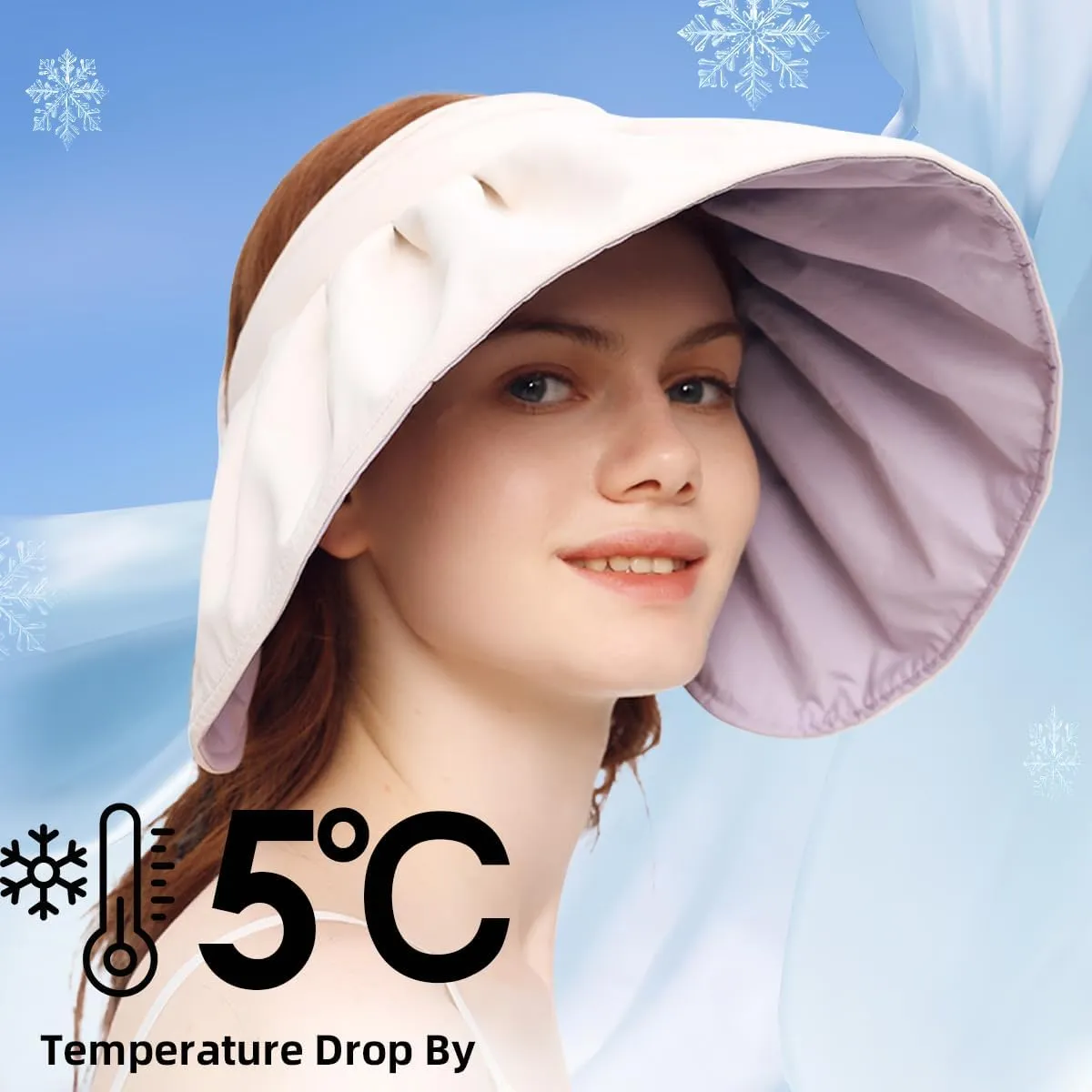 Sun Visor Hat for Women Wide Brim Foldable UPF 50  UV Protection Beach Cap Roll Up Packable Ponytail Shell Hats SLH3M433
