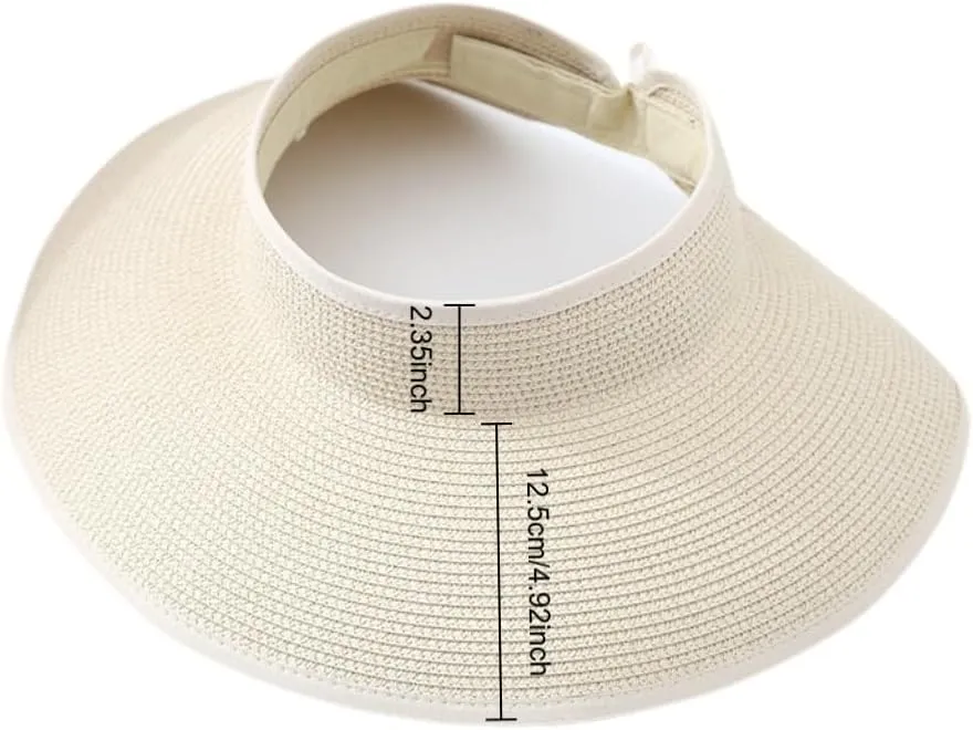 Sun Visor Hats for Women Wide Brim Straw Ponytail Summer Beach Hat UV UPF Packable Foldable Travel