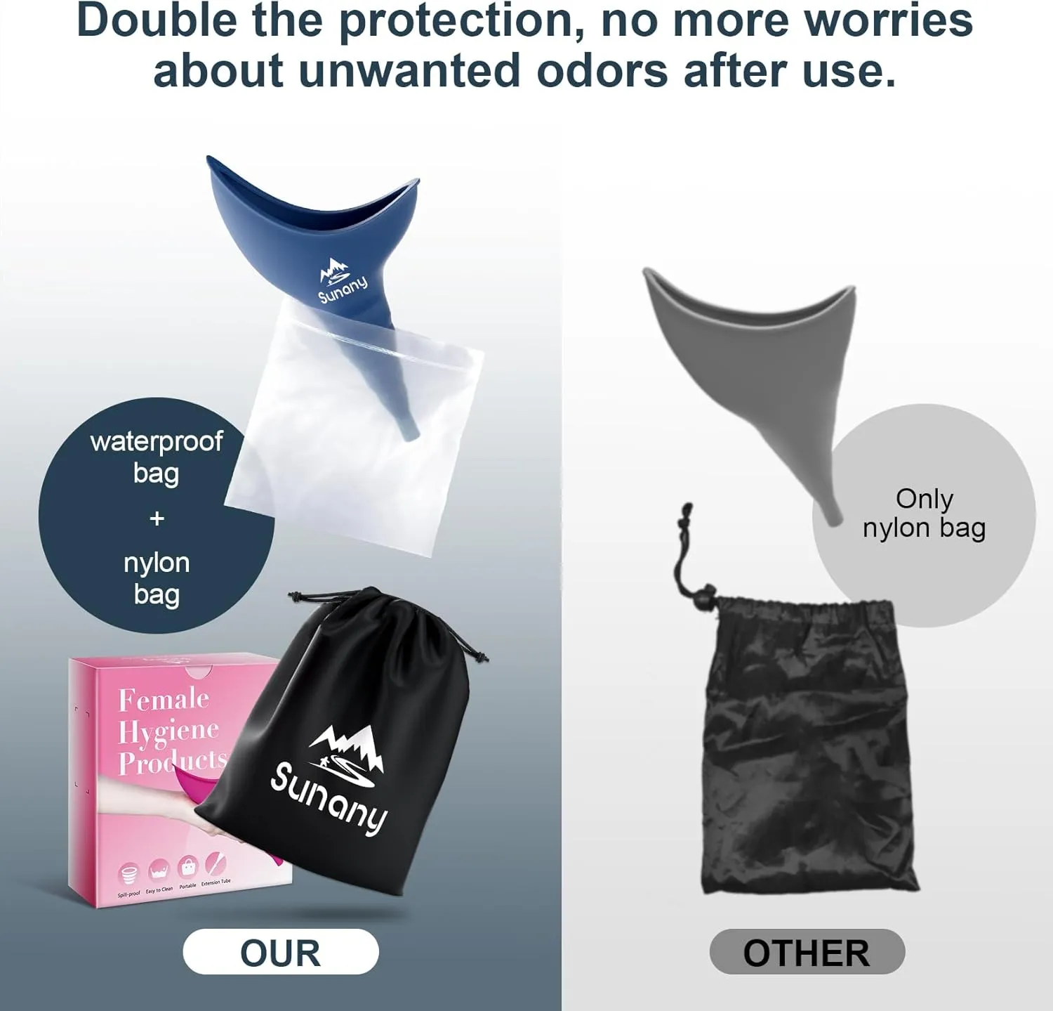 Sunany Female Urinal, Female Urinal with Silicone Funnel, Portable for Standing Female, Reusable Urinal for Female Toilet, for Outdoor, Activities, Camping, Travel