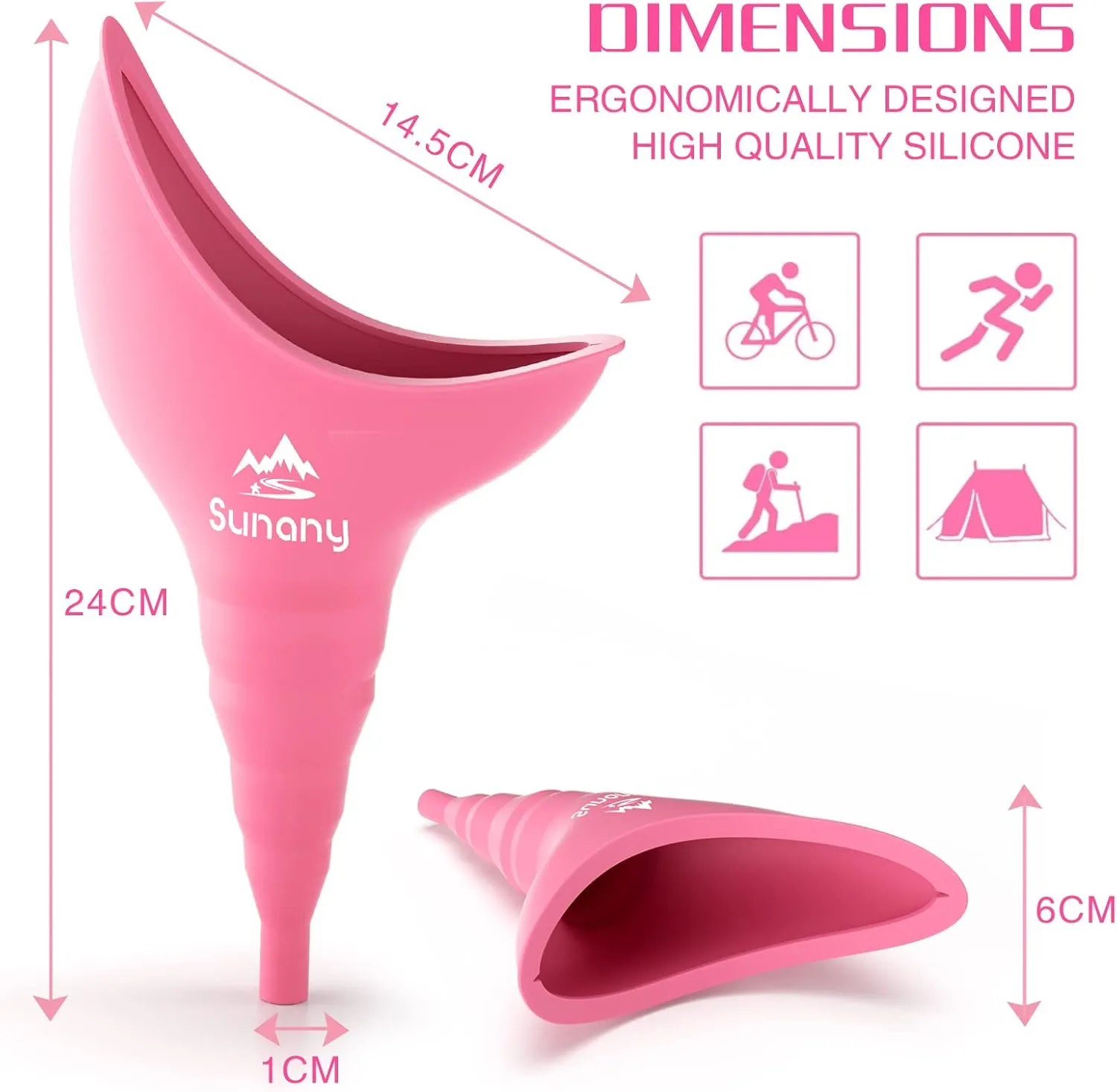 Sunany Female Urinal, Female Urinal with Silicone Funnel, Portable for Standing Female, Reusable Urinal for Female Toilet, for Outdoor, Activities, Camping, Travel