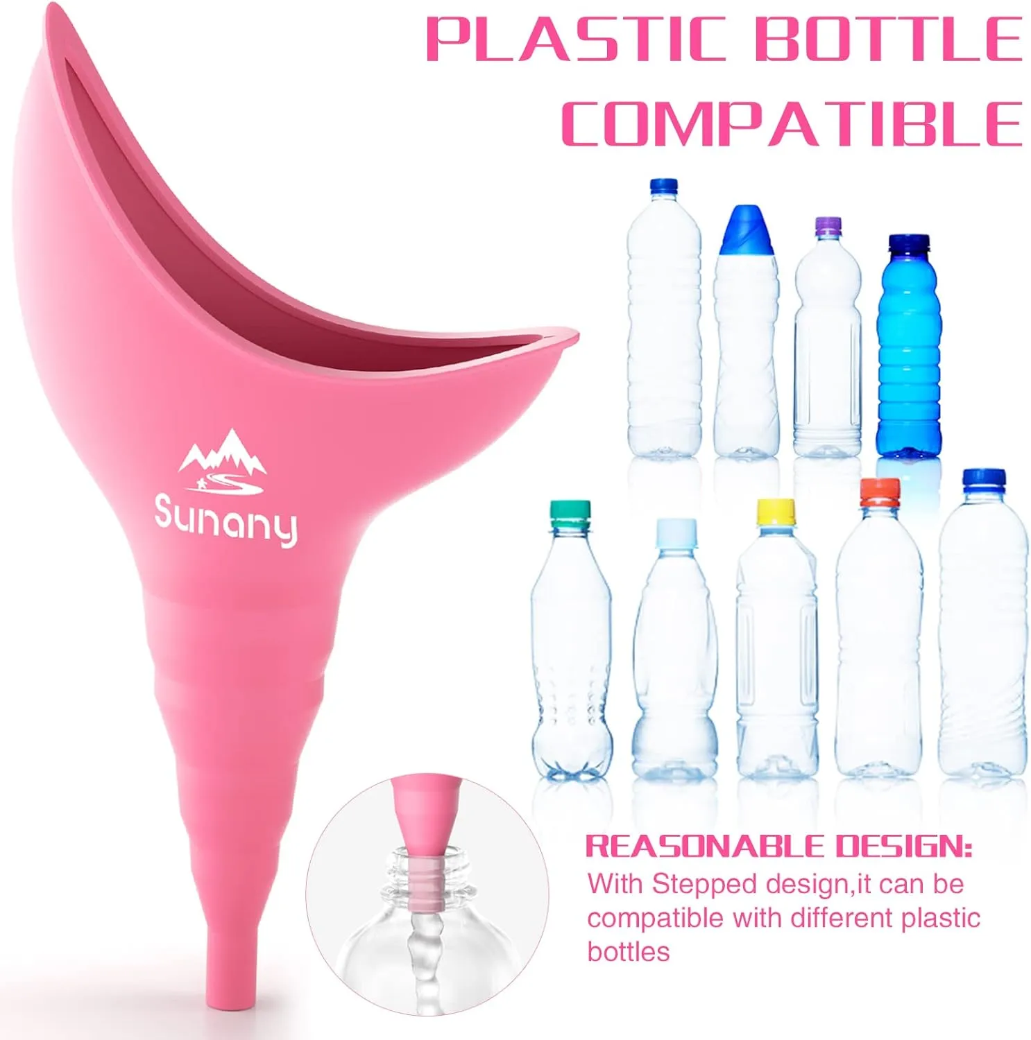 Sunany Female Urinal, Female Urinal with Silicone Funnel, Portable for Standing Female, Reusable Urinal for Female Toilet, for Outdoor, Activities, Camping, Travel