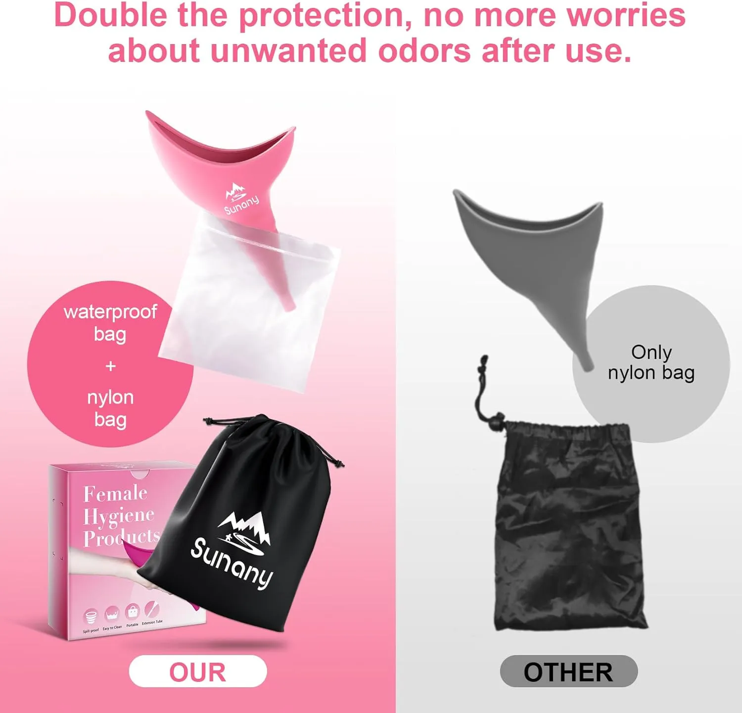 Sunany Female Urinal, Female Urinal with Silicone Funnel, Portable for Standing Female, Reusable Urinal for Female Toilet, for Outdoor, Activities, Camping, Travel