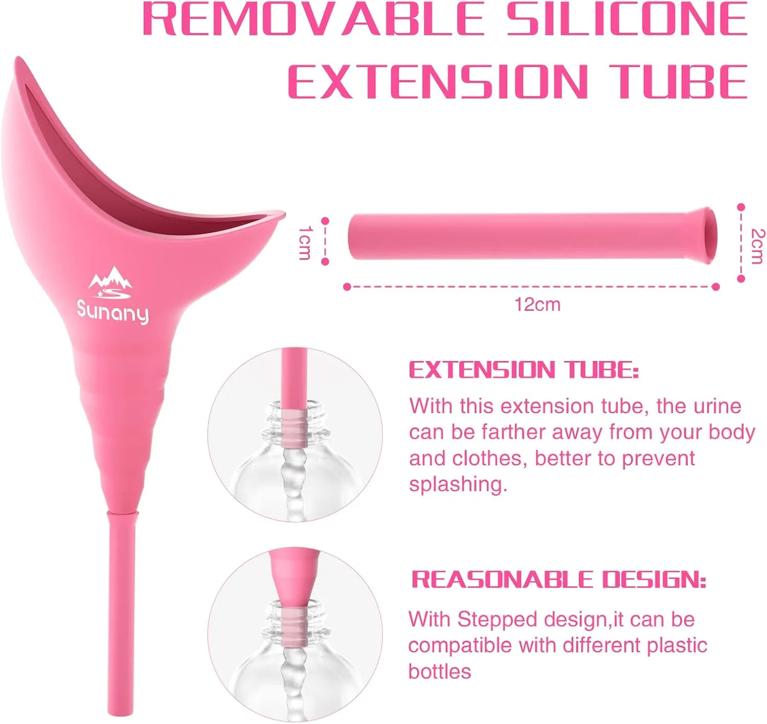 Sunany Female Urinal, Female Urinal with Silicone Funnel, Portable for Standing Female, Reusable Urinal for Female Toilet, for Outdoor, Activities, Camping, Travel
