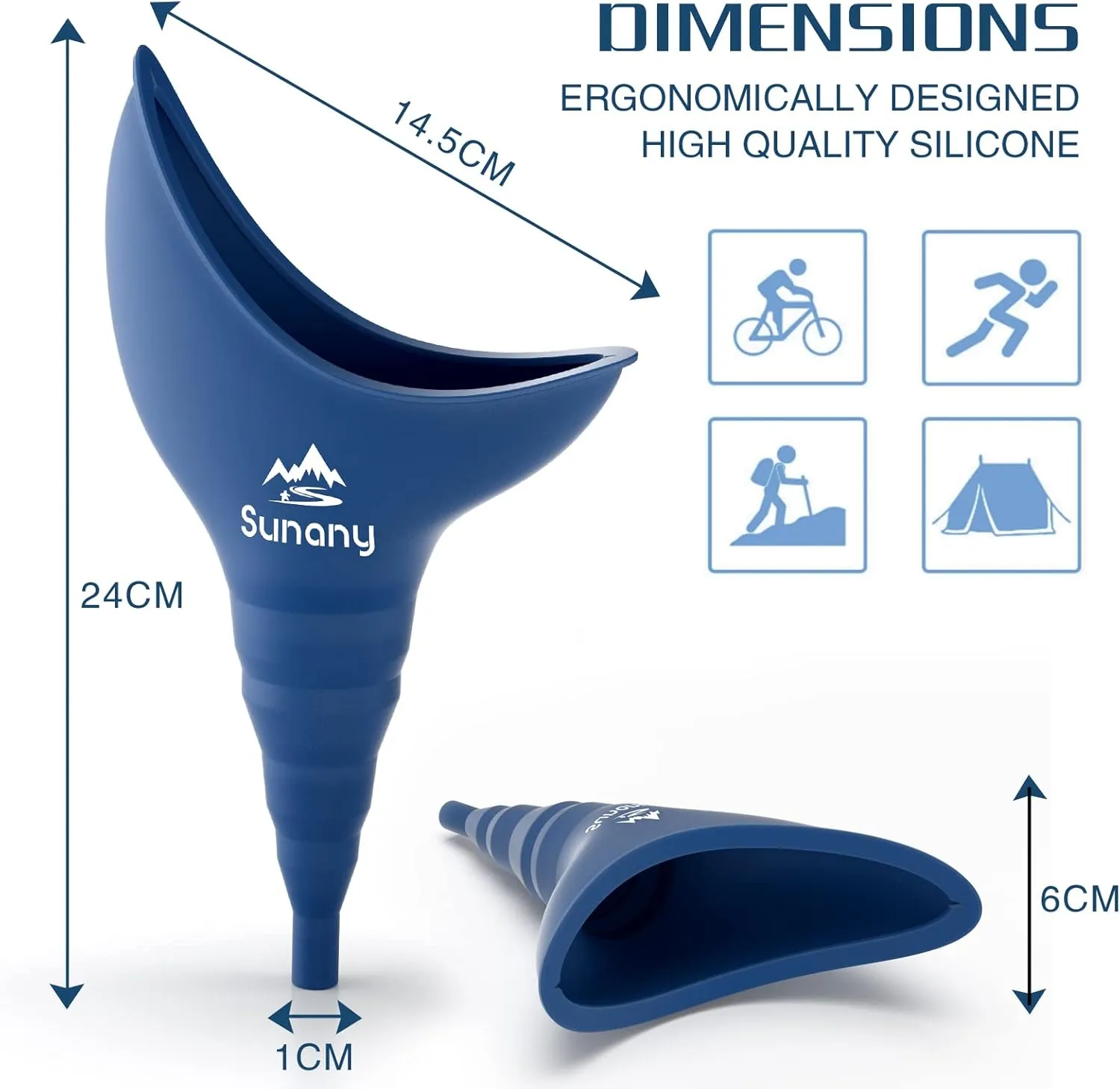 Sunany Female Urinal, Female Urinal with Silicone Funnel, Portable for Standing Female, Reusable Urinal for Female Toilet, for Outdoor, Activities, Camping, Travel