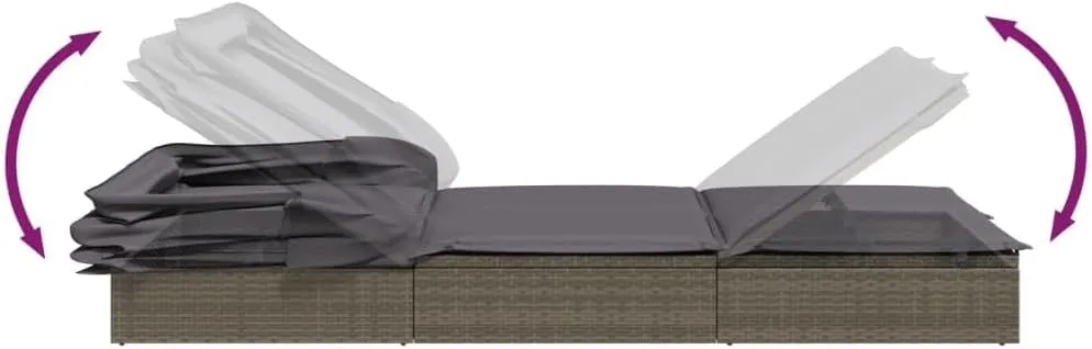 Sunbed with Foldable Roof Gray 83.9"x24.8"x38.2" Poly Rattans for Adults with umbrellaSuitable for Garden Courtyard