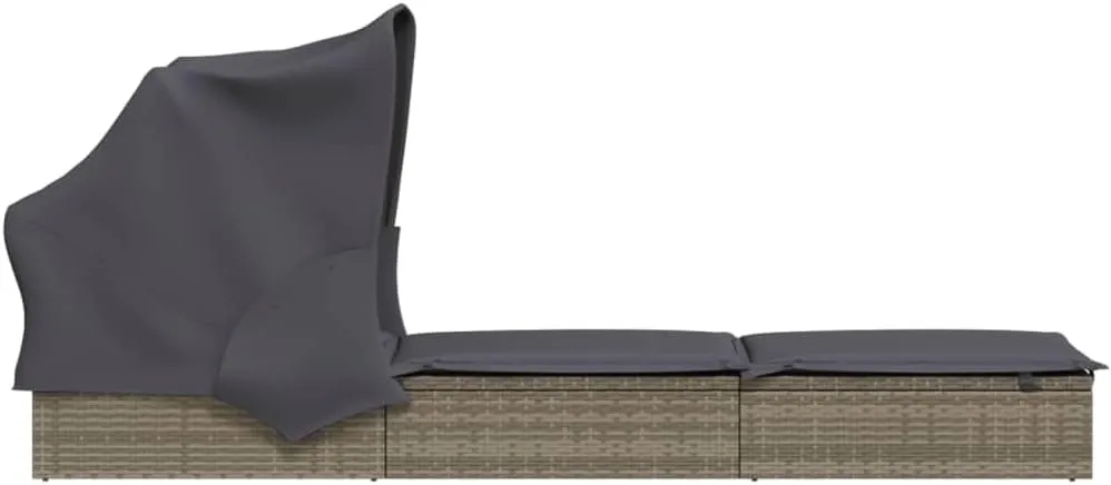 Sunbed with Foldable Roof Gray 83.9"x24.8"x38.2" Poly Rattans for Adults with umbrellaSuitable for Garden Courtyard