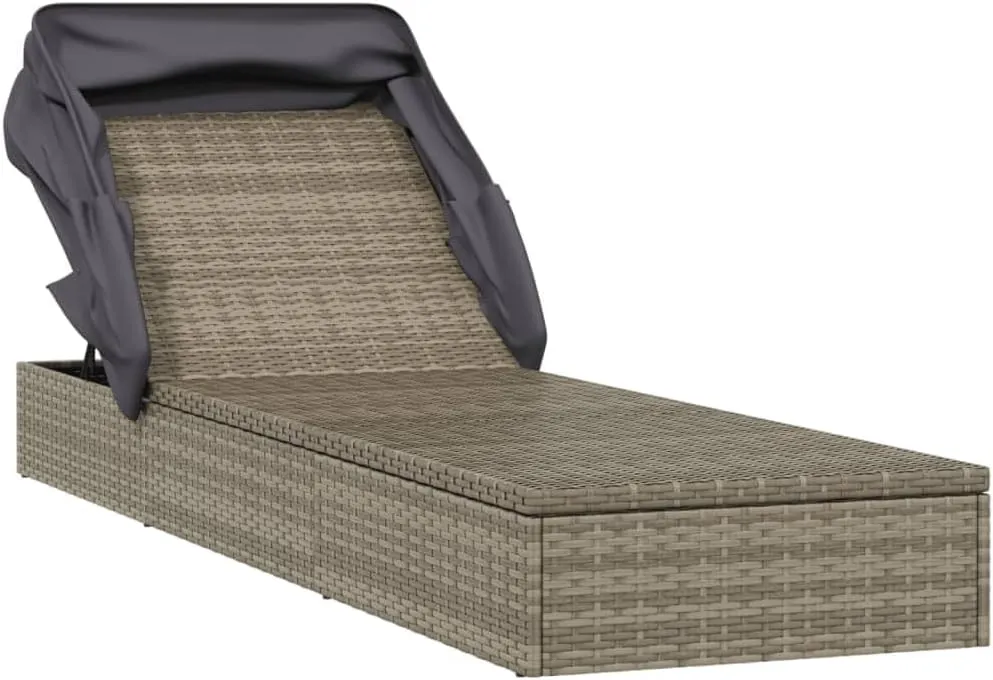 Sunbed with Foldable Roof Gray 83.9"x24.8"x38.2" Poly Rattans for Adults with umbrellaSuitable for Garden Courtyard