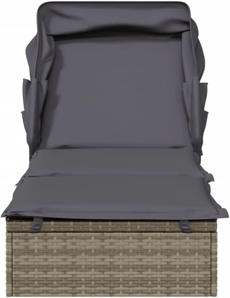 Sunbed with Foldable Roof Gray 83.9"x24.8"x38.2" Poly Rattans for Adults with umbrellaSuitable for Garden Courtyard