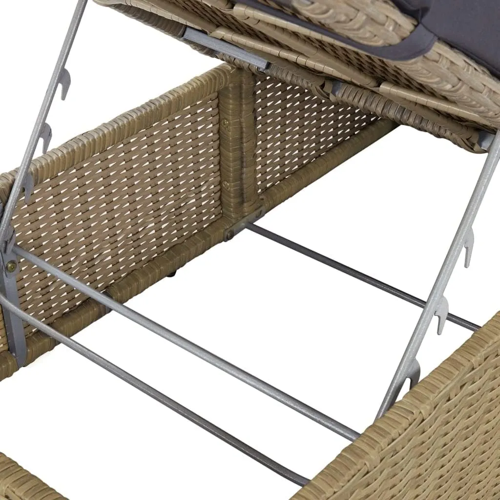Sunlounger Poly Rattan Brown and Dark GrayLuxury Sun Loungers with Adjustable Backrest and Cushioned Seat