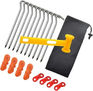 SUPVOX Tent Accessories Kit 20pcs Aluminum Alloy Pegs Reflective Ropes Wind Buckles Guyline Adjusters for Outdoor Camping