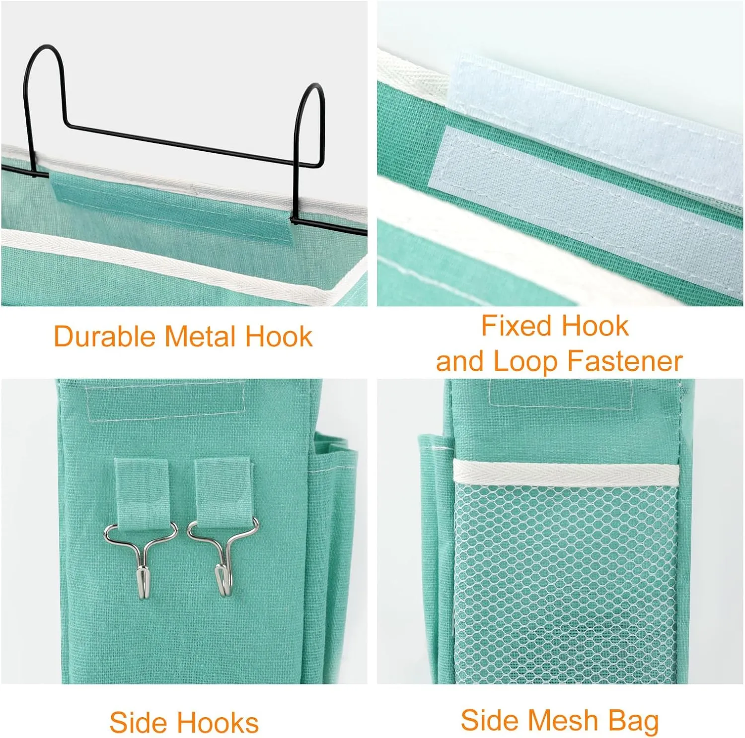 Surblue Bedside Caddy Bedside Storage Bag Hanging Organizer for Bunk, Hospital Beds, Dorm Rooms Bed Rails Camp 4 Pockets and 2 Hooks (Green)