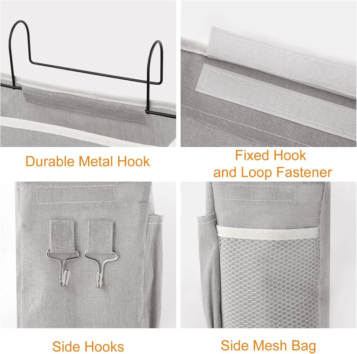 Surblue Bedside Caddy Bedside Storage Bag Hanging Organizer for Bunk, Hospital Beds, Dorm Rooms Bed Rails Camp 4 Pockets and 2 Hooks (Grey)