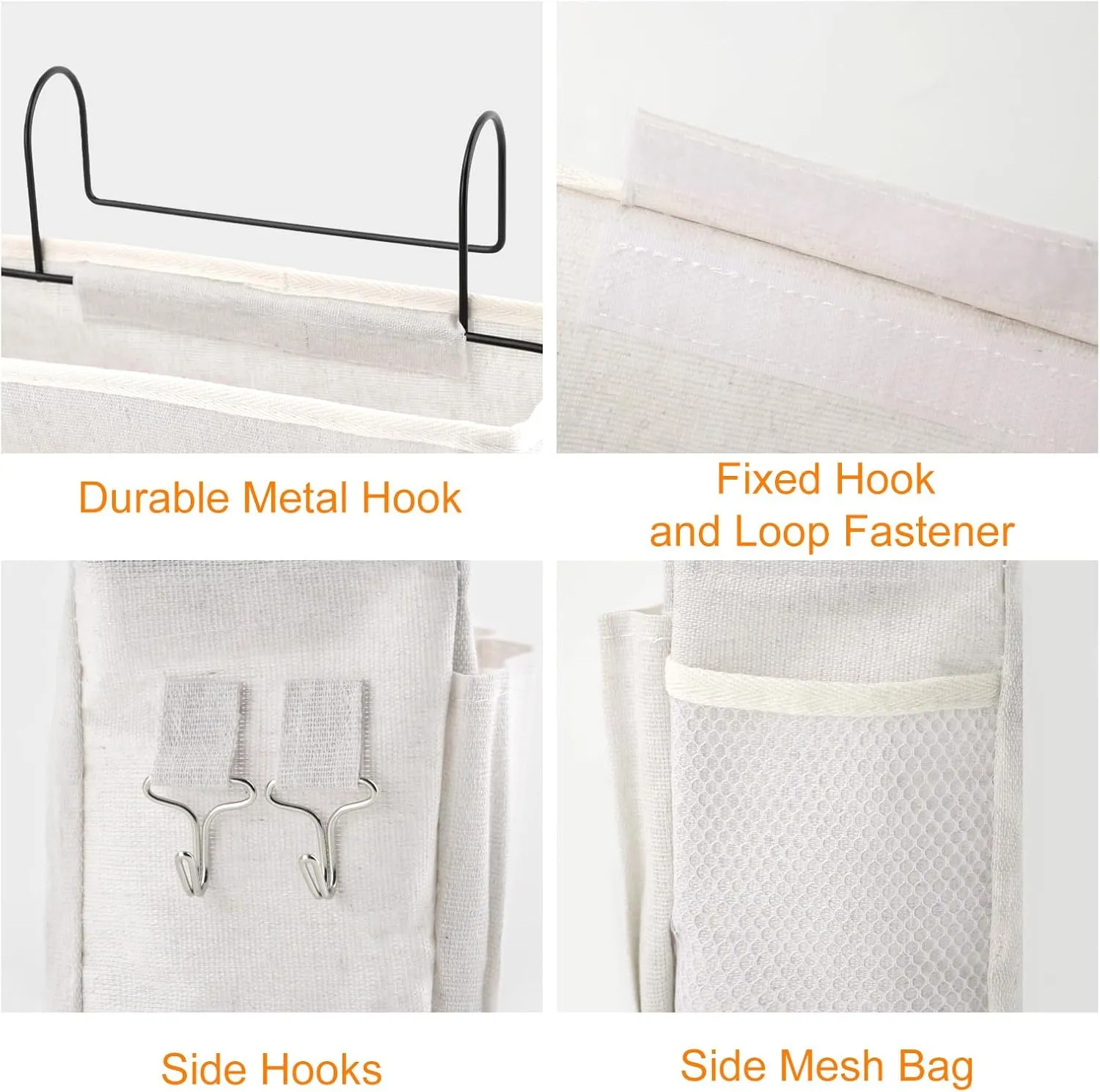 Surblue Bedside Caddy Bedside Storage Bag Hanging Organizer for Bunk, Hospital Beds, Dorm Rooms Bed Rails Camp 4 Pockets and 2 Hooks (White)