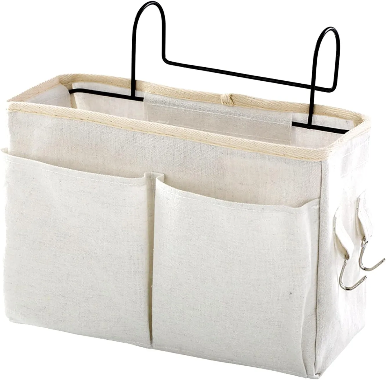 Surblue Bedside Caddy Bedside Storage Bag Hanging Organizer for Bunk, Hospital Beds, Dorm Rooms Bed Rails Camp 4 Pockets and 2 Hooks (White)
