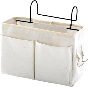 Surblue Bedside Caddy Bedside Storage Bag Hanging Organizer for Bunk, Hospital Beds, Dorm Rooms Bed Rails Camp 4 Pockets and 2 Hooks (White)