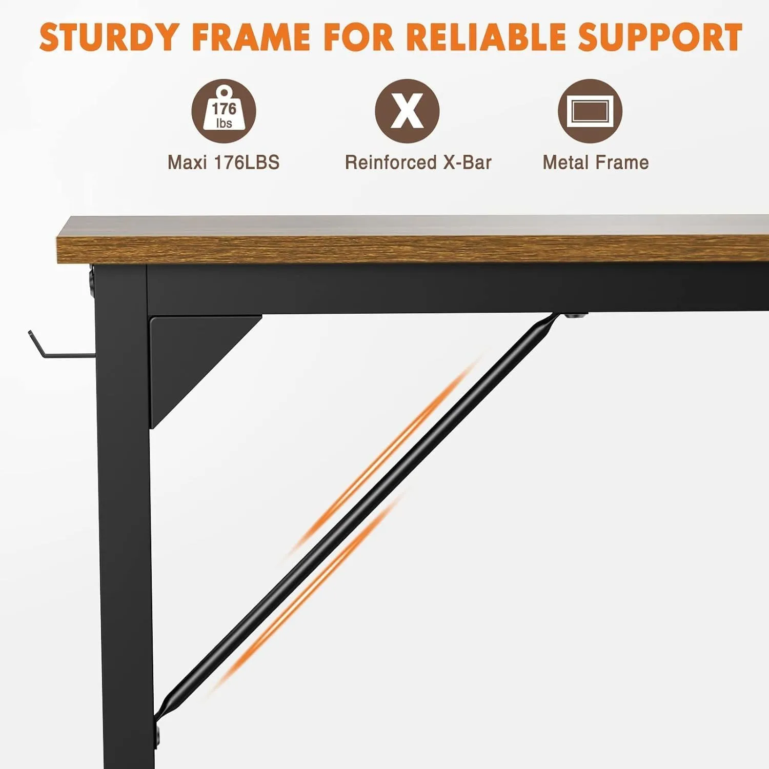 Sweetcrispy Computer Office Desk 48 Inch Student Kids Study Writing Work with Headphone Hooks & Storage Bag Modern Simple PC Home Bedroom Table, Rustic Brown