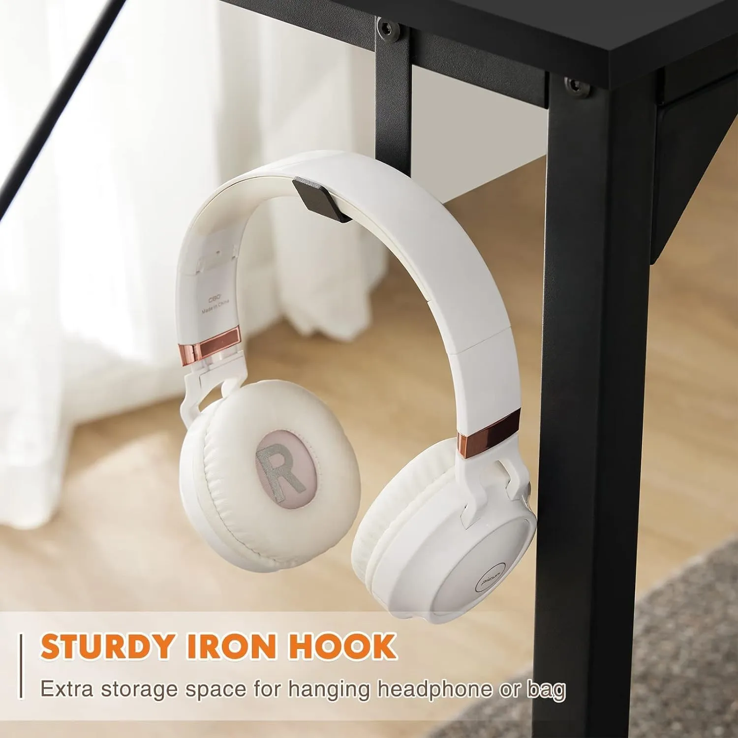 Sweetcrispy Computer Office Desk 48 Inch Student Kids Study Writing Work with Headphone Hooks & Storage Bag Modern Simple PC Home Bedroom Table, Rustic Brown