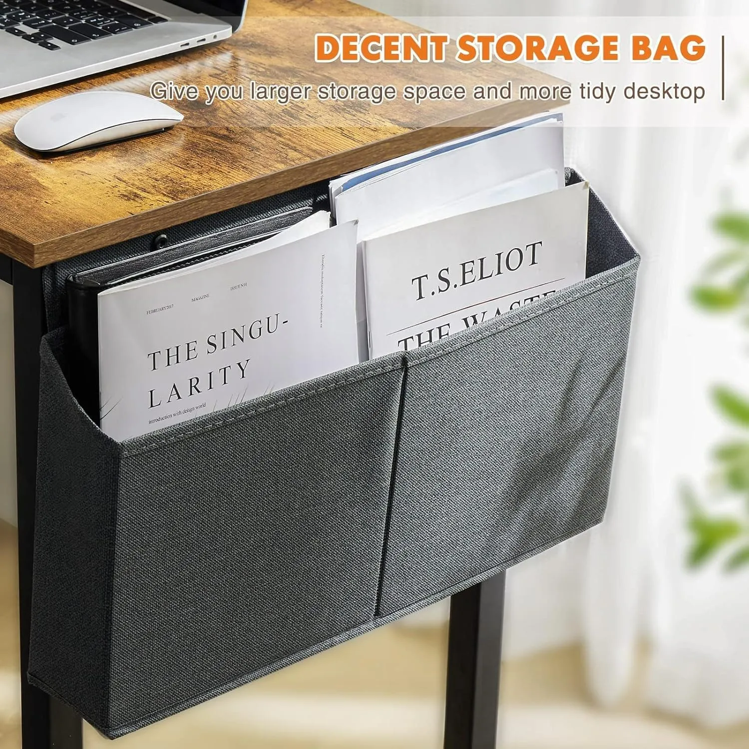 Sweetcrispy Computer Office Desk 48 Inch Student Kids Study Writing Work with Headphone Hooks & Storage Bag Modern Simple PC Home Bedroom Table, Rustic Brown