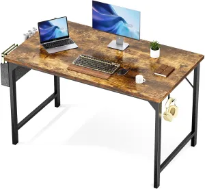Sweetcrispy Computer Office Desk 48 Inch Student Kids Study Writing Work with Headphone Hooks & Storage Bag Modern Simple PC Home Bedroom Table, Rustic Brown