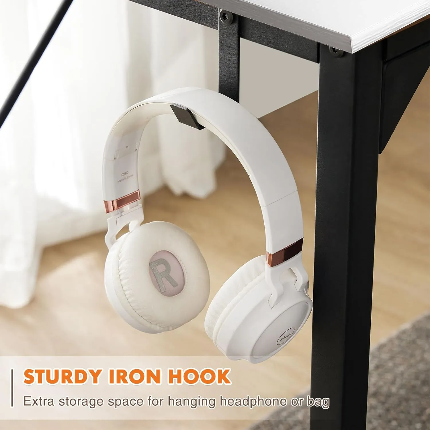 Sweetcrispy Computer Small Desk, Office 32 Inch Writing Work Study Kids Student Teacher Home Bedroom Table with Storage Bag Headphone Hooks & no Wheels - White
