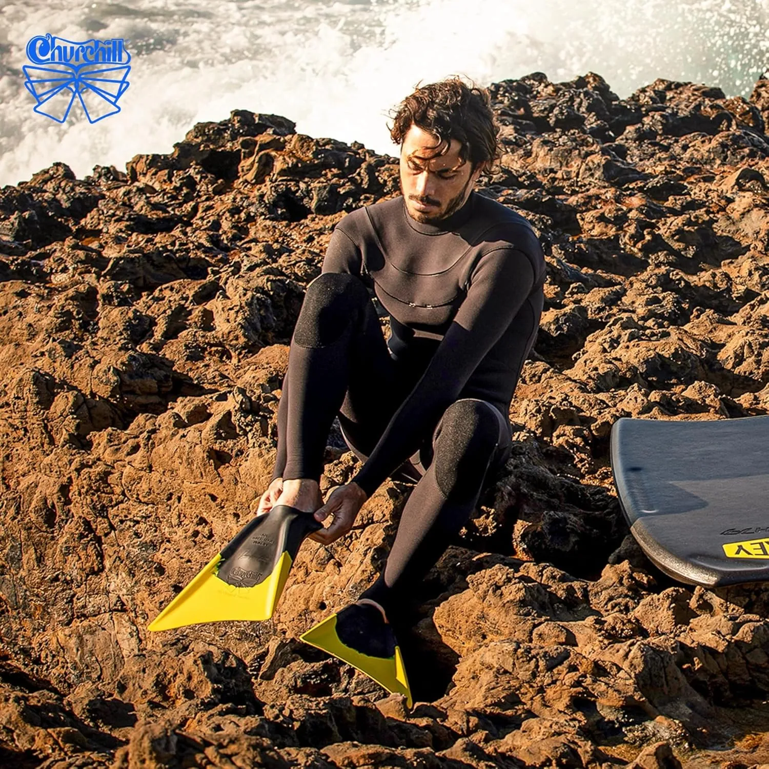 Swim Fins Churchill® Makapuu® Malaysian or Gum Rubber. Patented Design for Swimming Fin Propulsion, Diving, Surfing, Bodyboarding, Unisex.