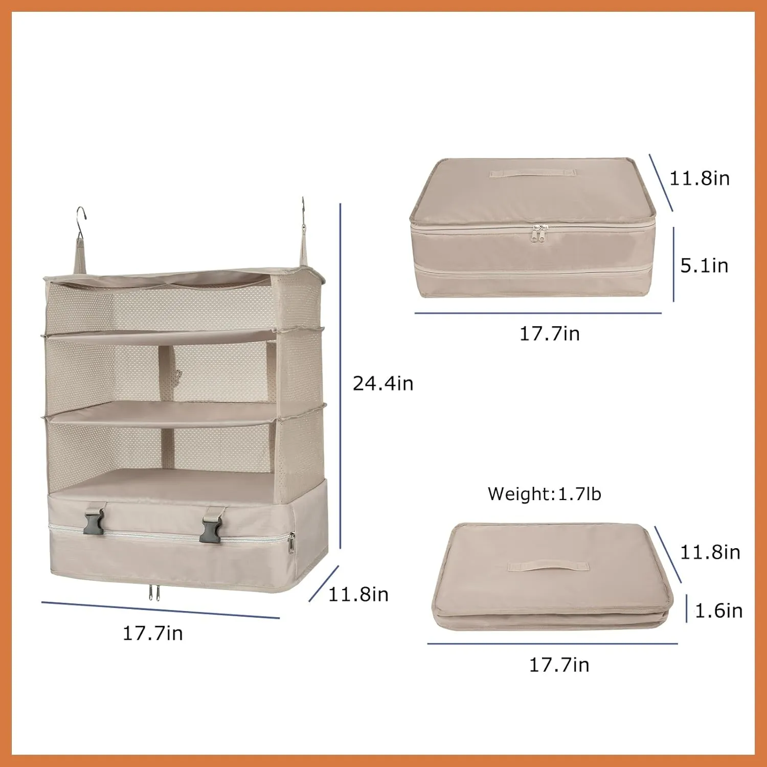 TABITORA Portable Hanging Travel Shelves Bag Packing Cube Organizer Suitcase Storage Large Capacity