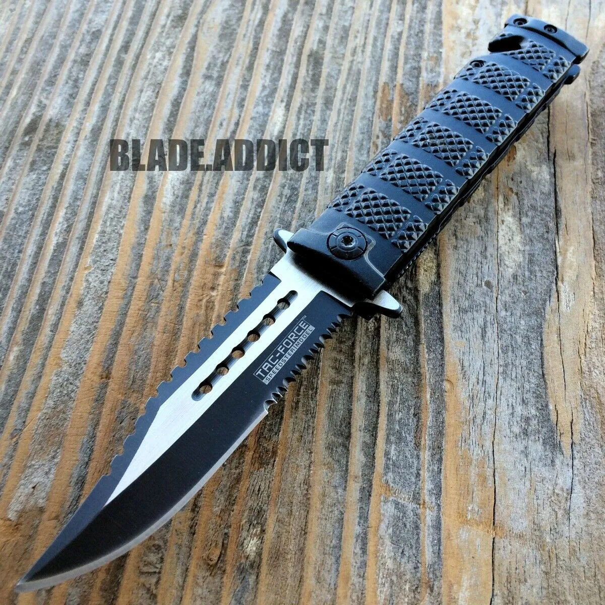 TAC FORCE Black Spring Assisted Open SAWBACK BOWIE Tactical Rescue Pocket Knife