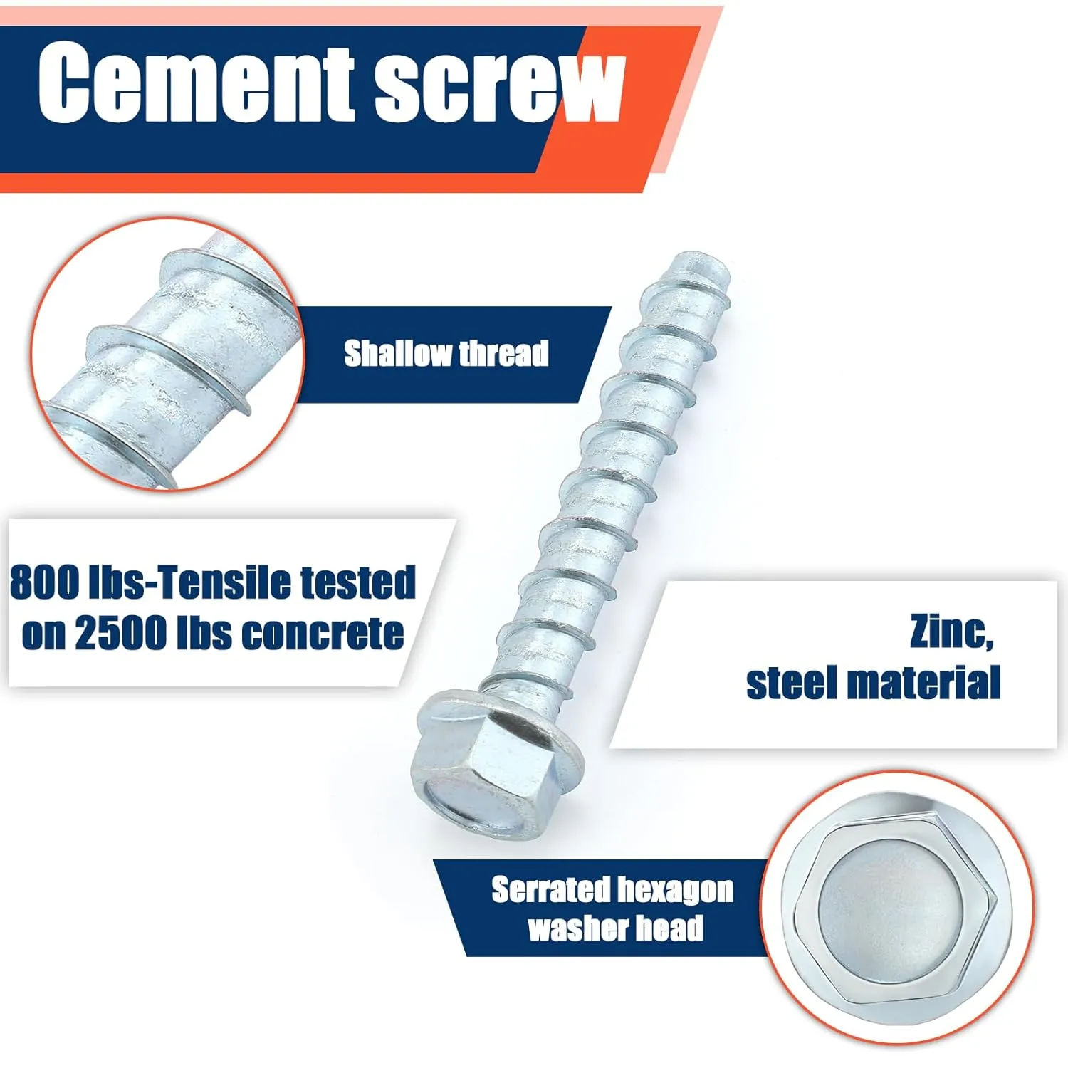 Tandefio 40 Pack 3/8" x 3" Concrete Screw Anchor Galvanized Large Diameter Heavy Duty Plated Concrete Anchors for Masonry Brick Anchoring Block Decking Framing Hex Drive