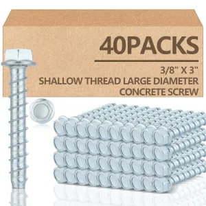Tandefio 40 Pack 3/8" x 3" Concrete Screw Anchor Galvanized Large Diameter Heavy Duty Plated Concrete Anchors for Masonry Brick Anchoring Block Decking Framing Hex Drive
