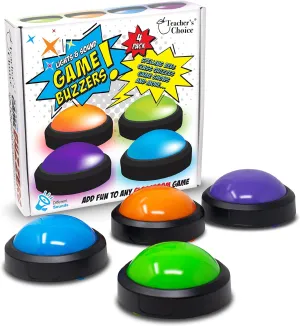 Teacher's Choice 4 Pack Light Up Game Buzzers with Unique Loud Sounds for Each Buzzer | Great for Trivia Games, Family Feud, Jeopardy, Competition, Spelling Bees and More