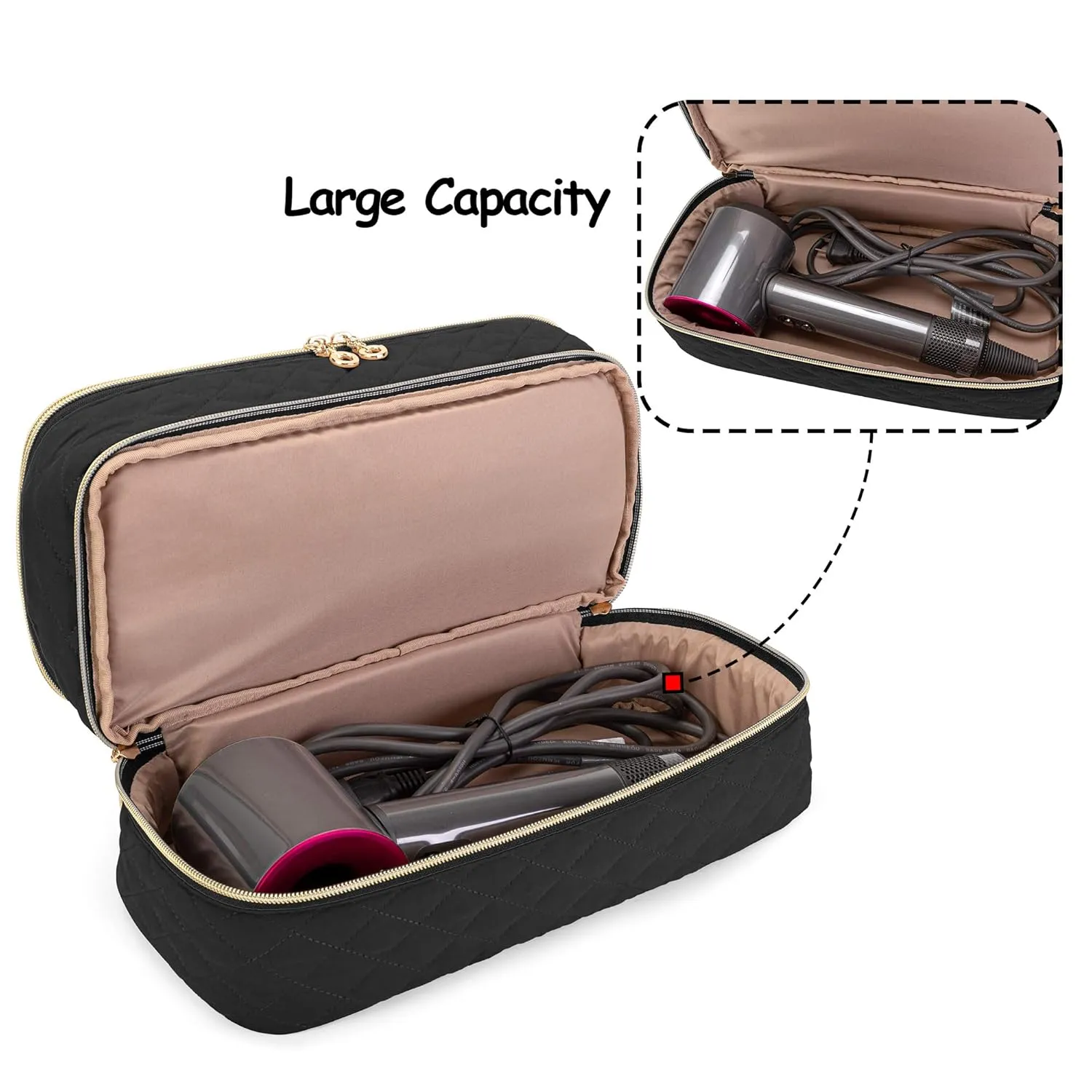 Teamoy Double-Layer Travel Storage Bag Compatible with Dyson Supersonic Hair Dryer, Blow Dryer Storage Bag, Portable Travel Organizer Bag for Hair Dryer and Attachments, Black(BAG ONLY)
