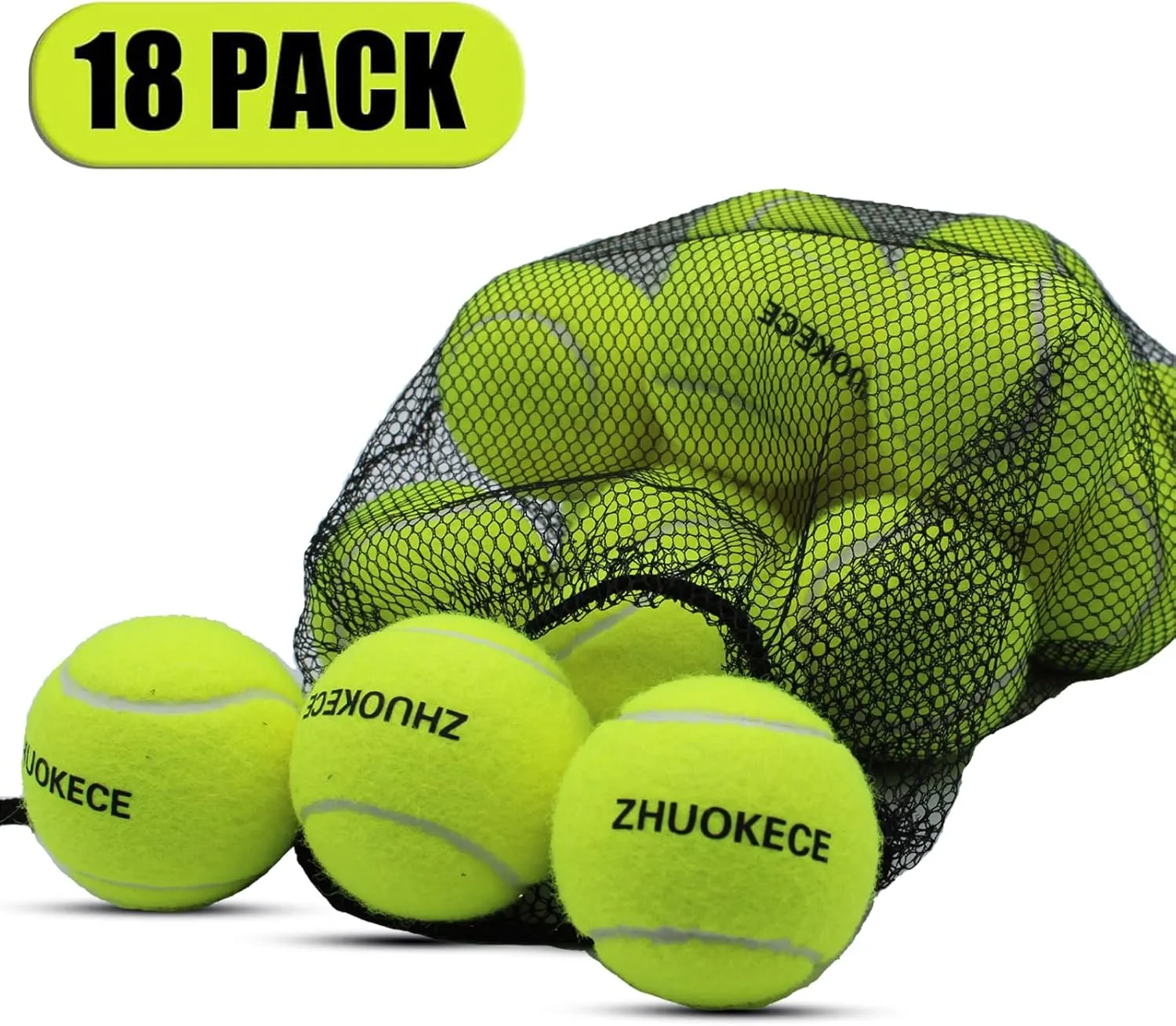 Tennis Balls, 18 Pack Training Tennis Balls Practice Balls with Mesh Bag for Easy Transport, Pet Dog Playing Balls, fit for Beginner Training Ball