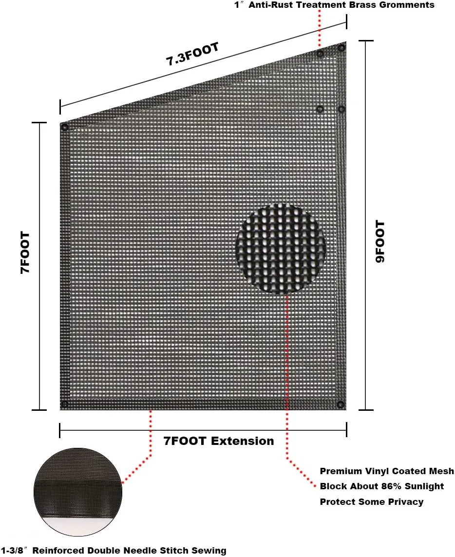 Tentproinc RV Awning Side Sun Shade Screen 9'X7' Mesh Sunshade for RV Awning Sunscreen Motorhome Camping Trailer Awning Screenshade Block UV Glare - 3 Year Warranty (Black)