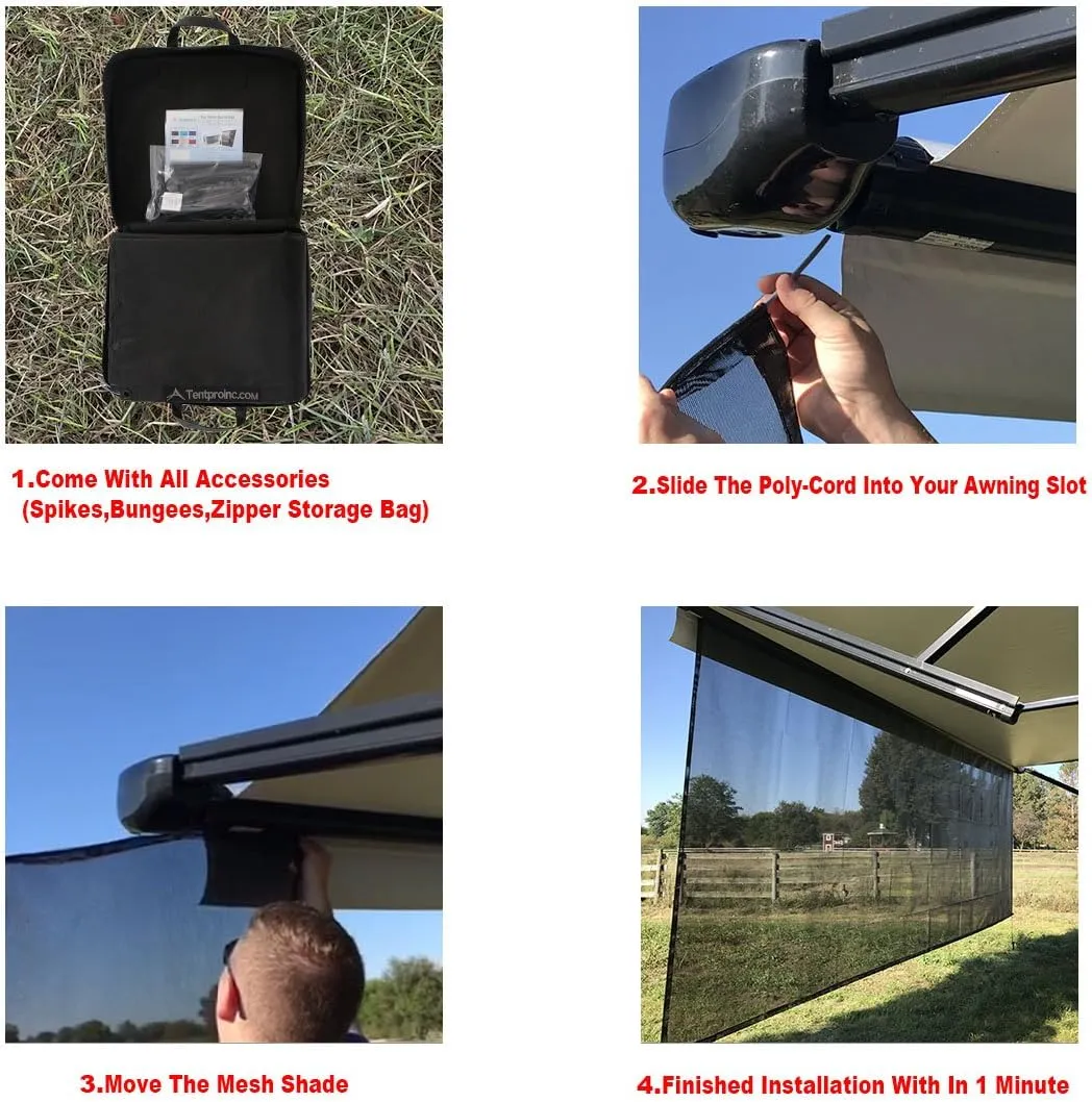 Tentproinc RV Awning Sun Shade Screen 9' X 10' 3'' (Fit for 11' Awning) Mesh Sunshade for RV Awning Sunscreen Block UV Glare Motorhome Camping Trailer Awning Screenshade - 3 Year Warranty (Black)