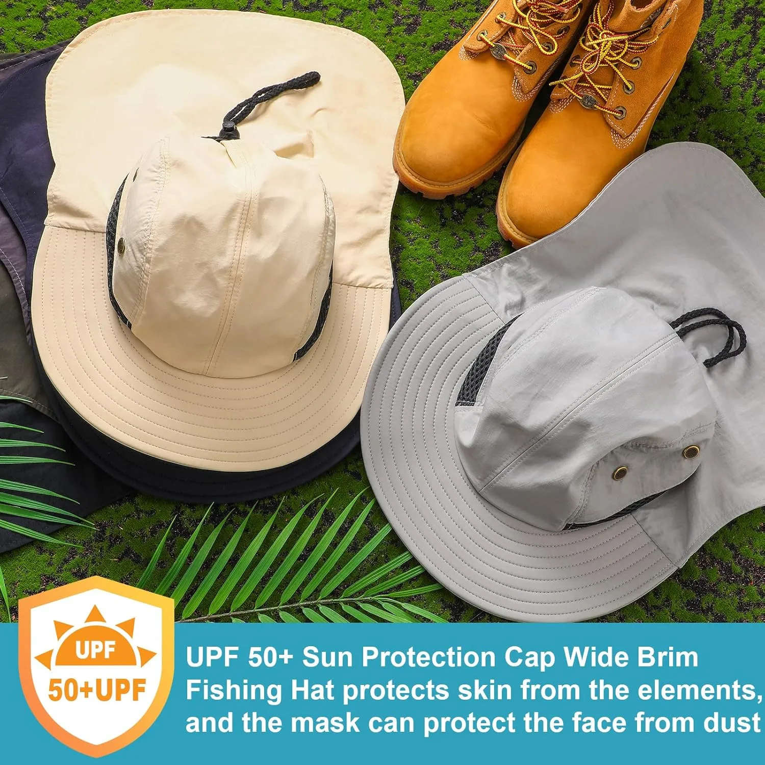 Therwen 6 Pcs Sun Hats with Neck Flap for Men Women Unisex Hiking Safari Hat Wide Brim UV Sun Protection Cap for Outdoor