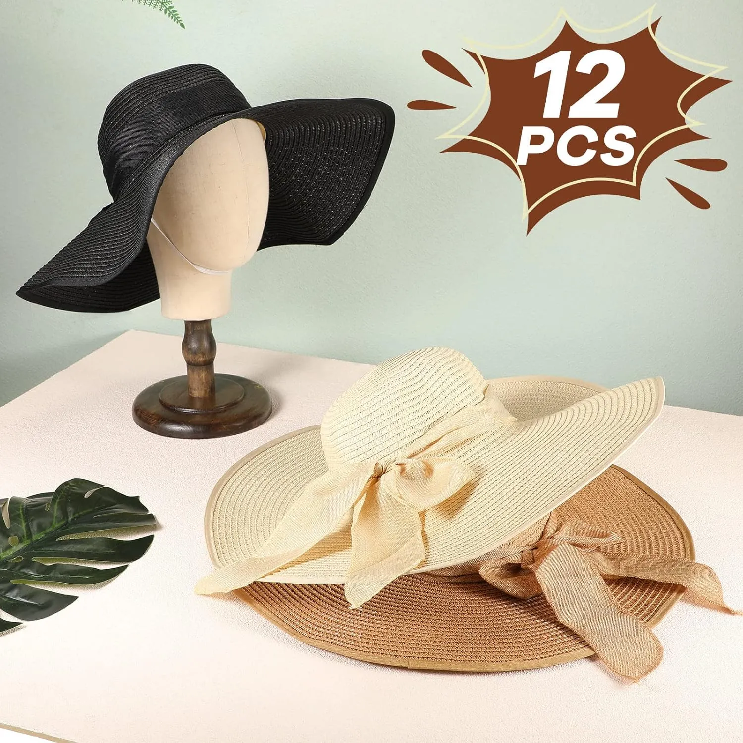 Tigeen 12 PCS Women's Wide Brim Straw Hats Floppy Sun Hat Foldable Multicolor Summer Beach Sun Cap UPF 50 