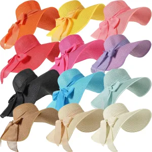 Tigeen 12 PCS Women's Wide Brim Straw Hats Floppy Sun Hat Foldable Multicolor Summer Beach Sun Cap UPF 50 
