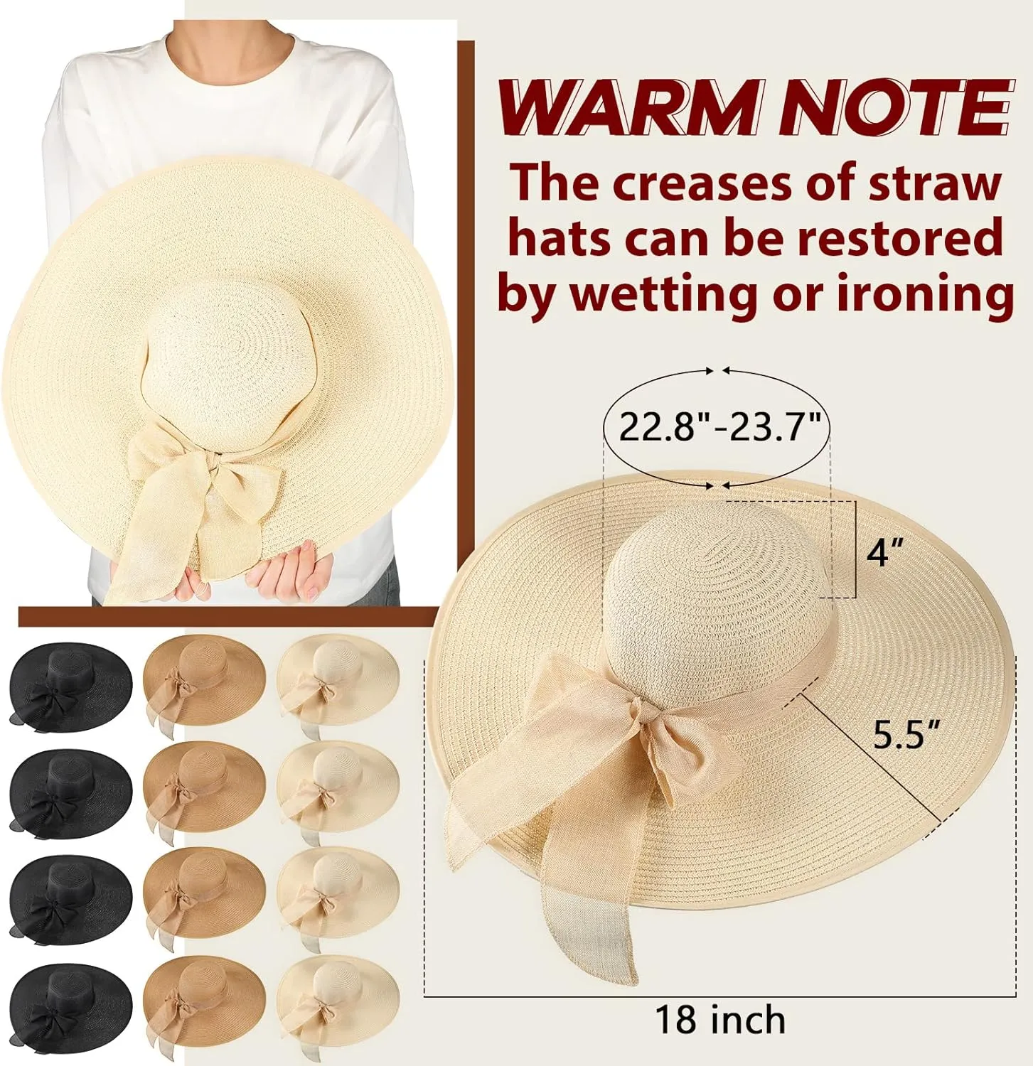 Tigeen 12 PCS Women's Wide Brim Straw Hats Floppy Sun Hat Foldable Multicolor Summer Beach Sun Cap UPF 50 