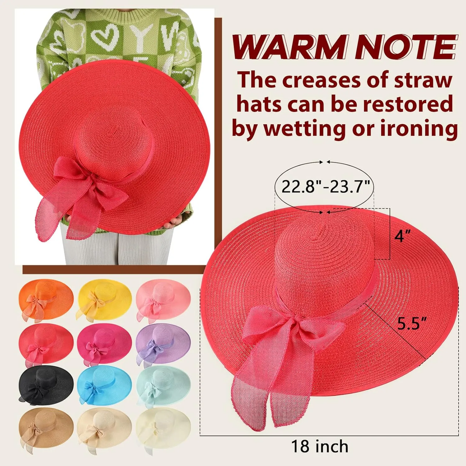 Tigeen 12 PCS Women's Wide Brim Straw Hats Floppy Sun Hat Foldable Multicolor Summer Beach Sun Cap UPF 50 