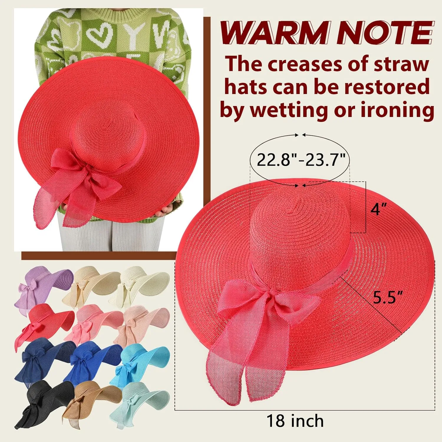 Tigeen 12 PCS Women's Wide Brim Straw Hats Floppy Sun Hat Foldable Multicolor Summer Beach Sun Cap UPF 50 