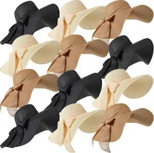Tigeen 12 PCS Women's Wide Brim Straw Hats Floppy Sun Hat Foldable Multicolor Summer Beach Sun Cap UPF 50 