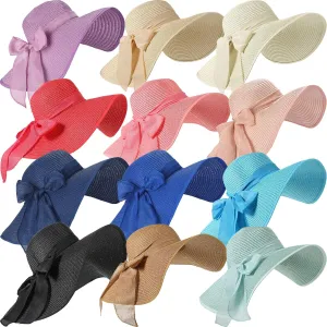 Tigeen 12 PCS Women's Wide Brim Straw Hats Floppy Sun Hat Foldable Multicolor Summer Beach Sun Cap UPF 50 