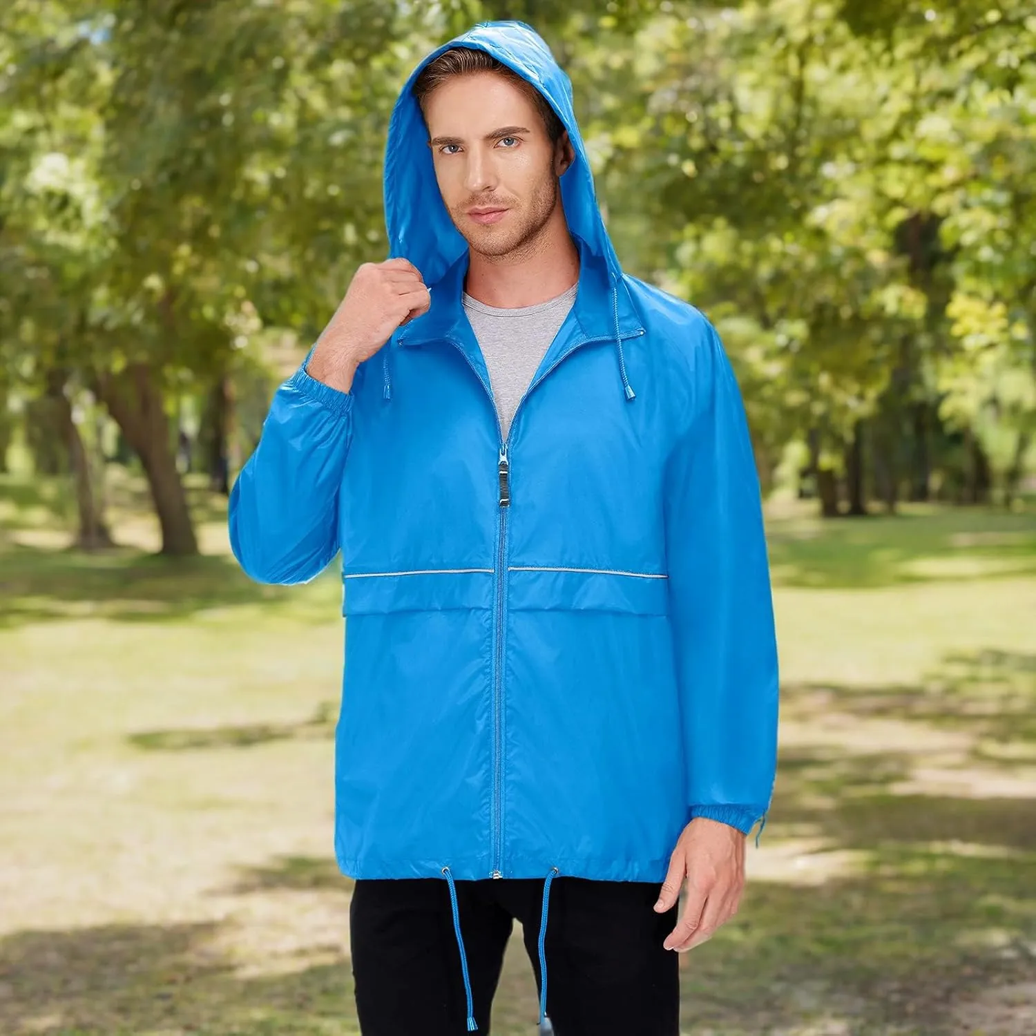 TIHEEN Men's Rain Jacket Cycling Running Jackets Waterproof Raincoat with Hood Windbreaker Hiking Jacket Rain Coat