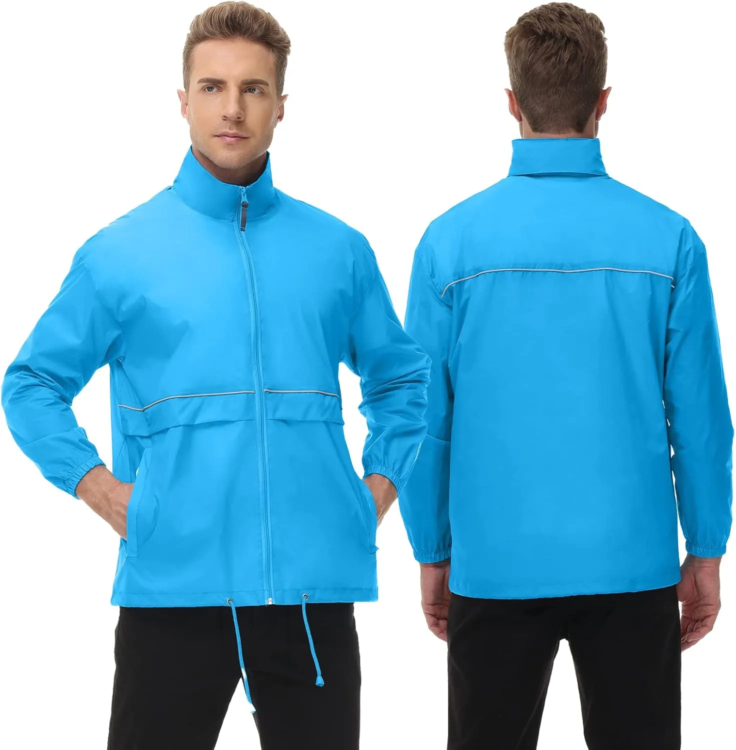 TIHEEN Men's Rain Jacket Cycling Running Jackets Waterproof Raincoat with Hood Windbreaker Hiking Jacket Rain Coat