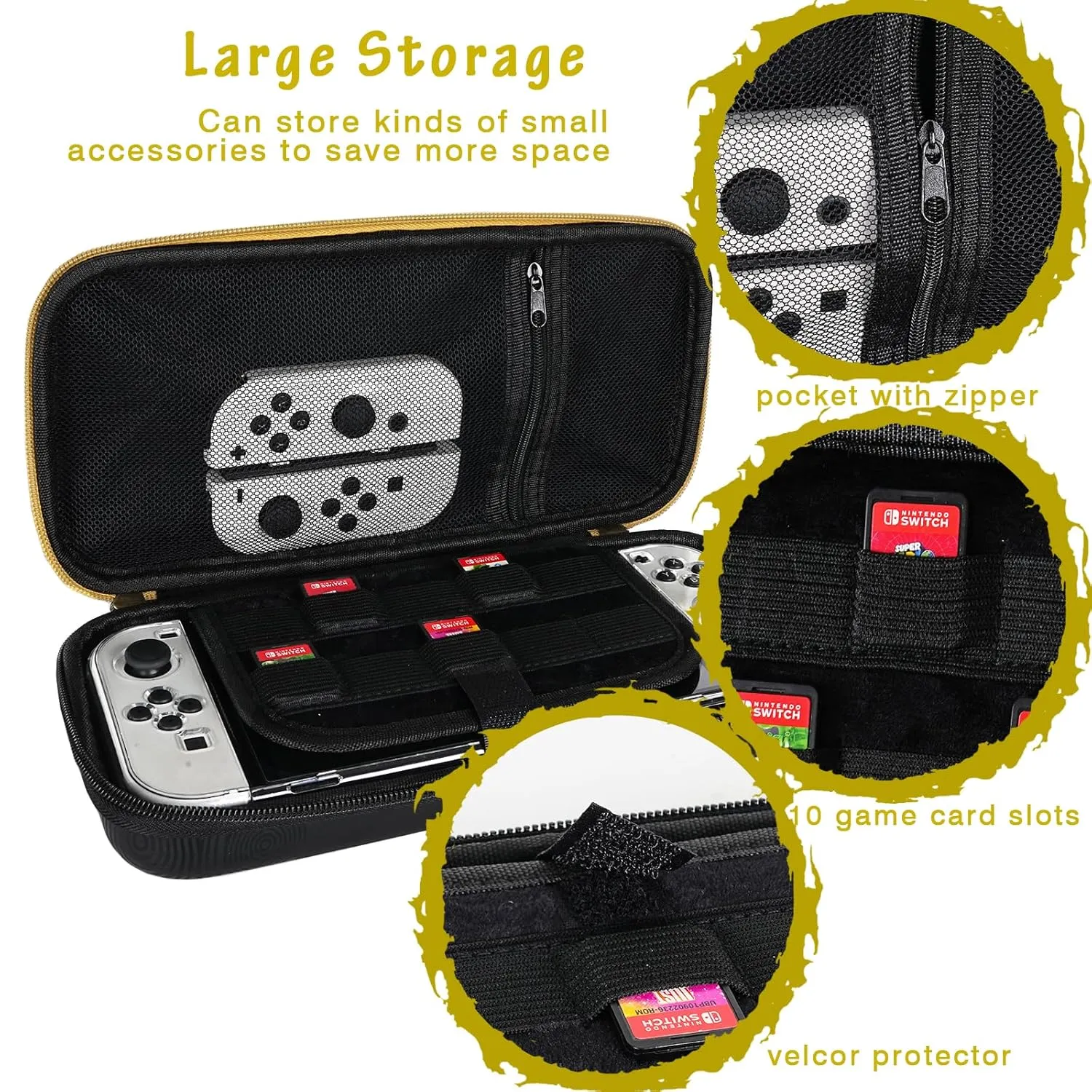 TIKOdirect Carrying Case for Switch/OLED, Travel Carry Case with 10 Game Card Slots, Protective Storage Bag for NS Zelda Console & Accessories, Black Tears of Kingdom