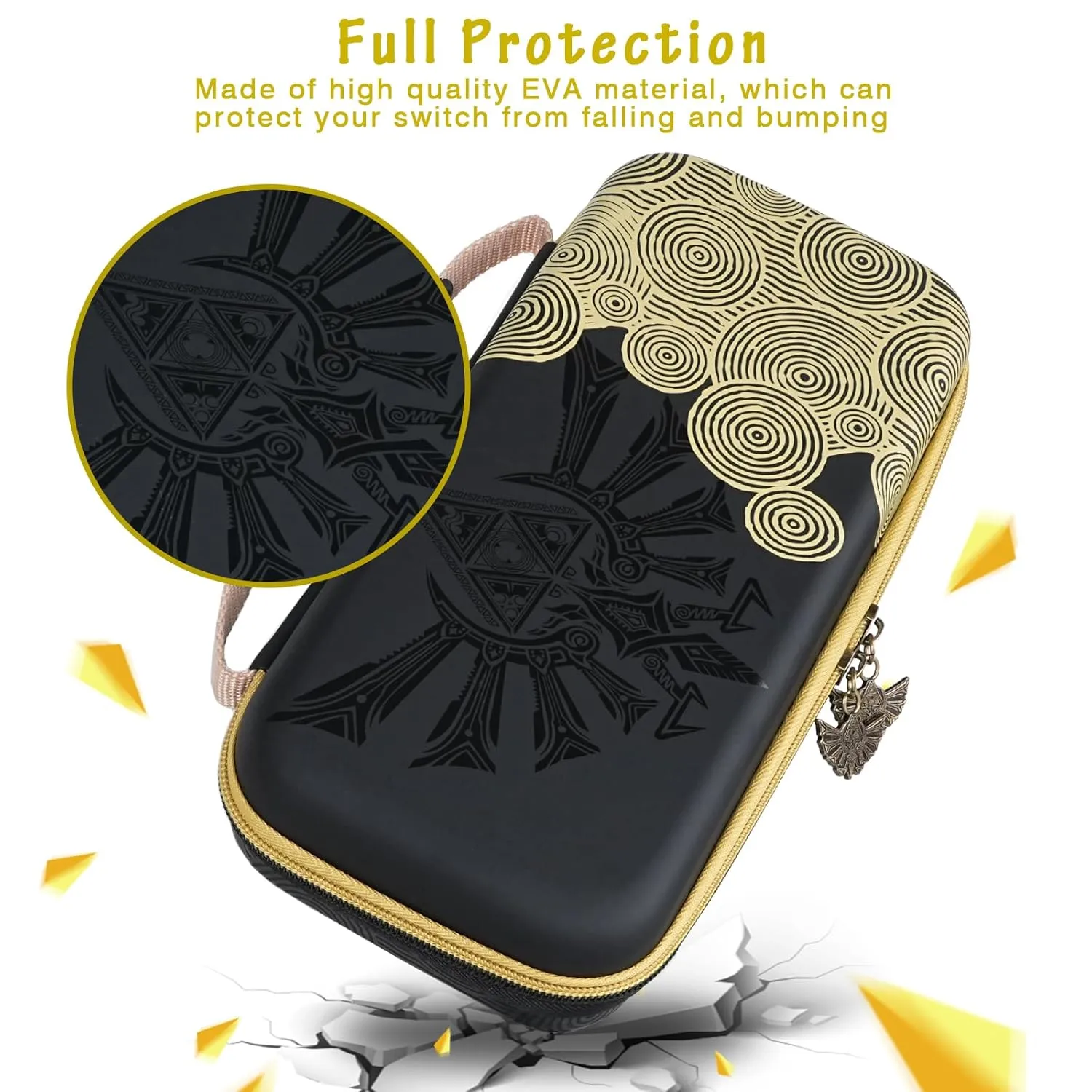 TIKOdirect Carrying Case for Switch/OLED, Travel Carry Case with 10 Game Card Slots, Protective Storage Bag for NS Zelda Console & Accessories, Black Tears of Kingdom
