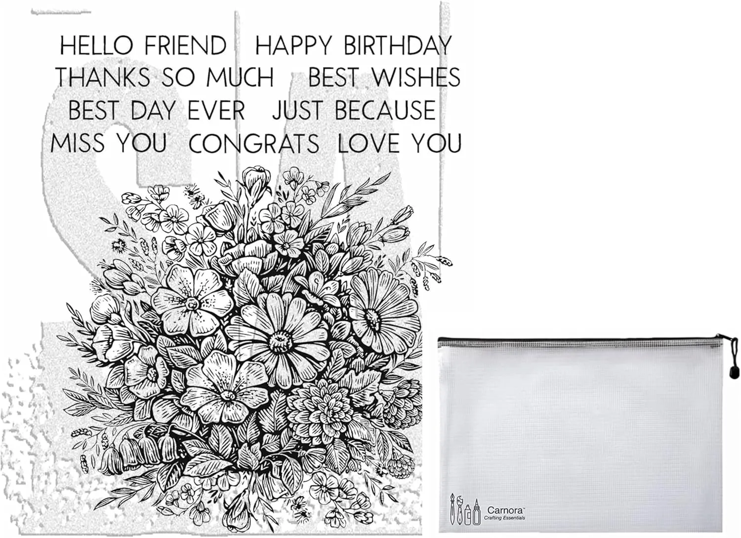 Tim Holtz Stampers Anonymous Floristry Cling Stamp with Grid Block CMS485, July 2024 Release, Carnora Mesh Storage Bag