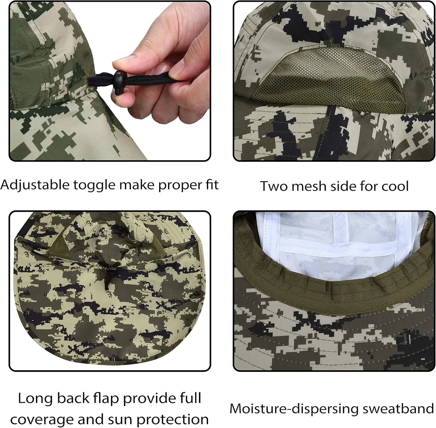 Tirrinia Neck Flap Fishing Safari Cap for Men & Women, Wide Brim Sun Hat for Outdoor Hiking, Camping, Gardening