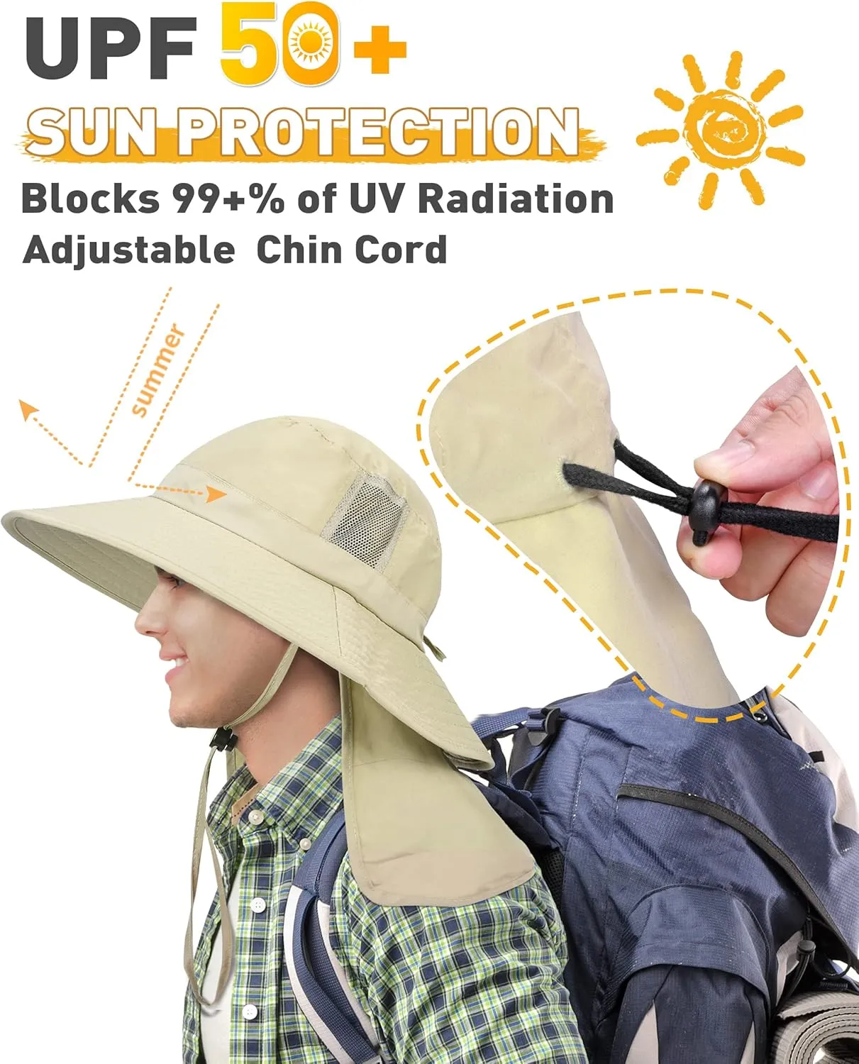 Tirrinia Neck Flap Fishing Safari Cap for Men & Women, Wide Brim Sun Hat for Outdoor Hiking, Camping, Gardening